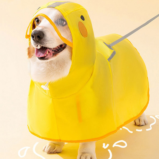 히피독 반려동물 판쵸우비 소형견 대형견 애견우비 반려견레인코트 강아지우비 우의 중형견, 옐로우 덕