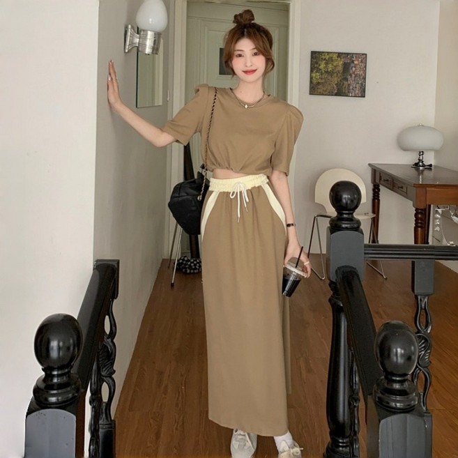 여름 패션 여성 투피스 세트 데일리룩 캐주얼 트레이닝세트 치마 투피스 하객룩 롱 스커트 세트