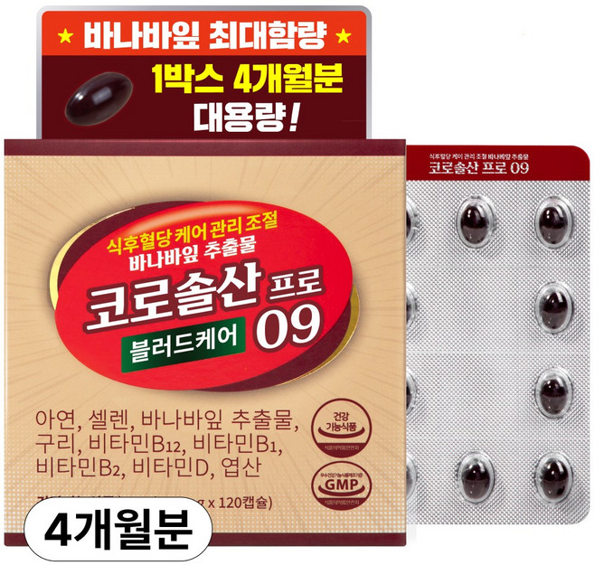 식후 혈당케어 관리 조절 바나바잎추출물 코로솔산 프로09, 120정, 1개