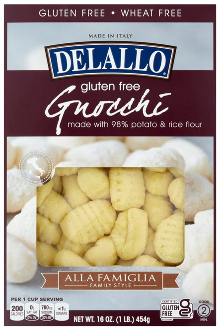 델랄로 프리 감자 & 쌀 뇨키 16온스 상자 6팩 DeLallo Gluten-Free Potato & Rice Gnocchi 16oz Box 6-Pack, DeLallo Gluten Free Family-Sty, 1개, 453g