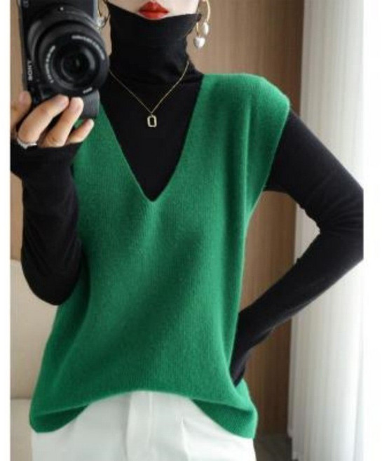 女式針織馬甲背心 V領短寬鬆百搭簡約針織打底無袖毛衣