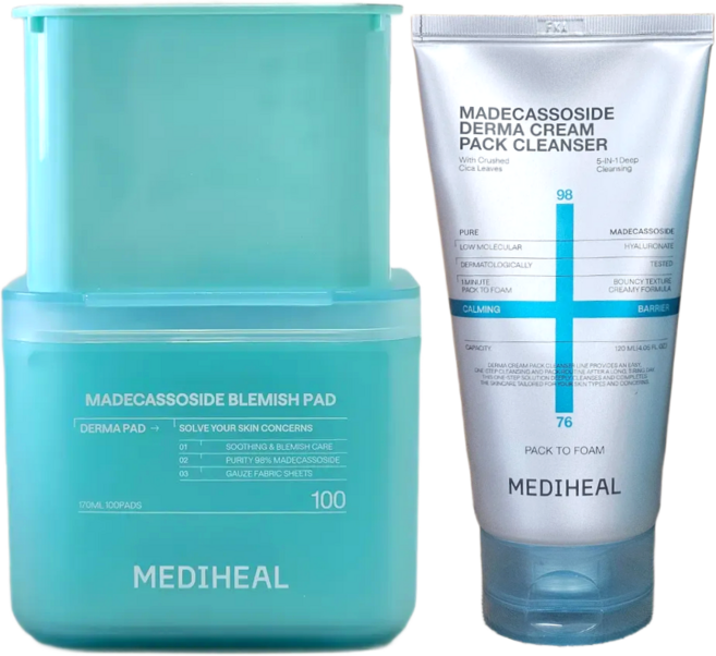 2세대 메디힐 마데카소사이드 흔적 토너 더마 패드 본품100매+리필100매/더마 마데카소사이드 크림 팩클렌저120mll, 1세트