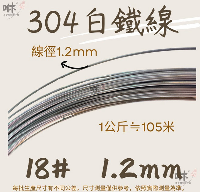 咻咻五金 SUS304不銹鋼線 白鐵線 8#-24# 台灣製造, 1個, 18#(1.2mm)下標1=1公斤