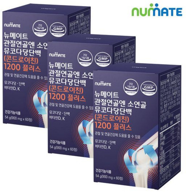 뉴메이트 관절연골엔 소연골 뮤코다당단백 콘드로이친 3박스, 뉴메이트 관절연골엔 소연골 뮤코다당단백 콘드로이친 3박, 60정, 3개