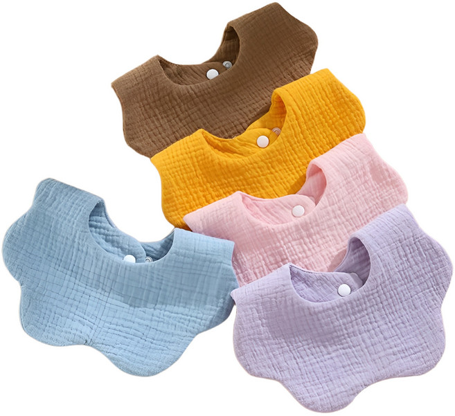 (5개/1set) 엘린베베 파스텔 자수 면 거즈 턱받이 유아 신생아 남아 여아 아기 침받이