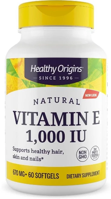 Healthy Origins 비타민 E 1 000 IU (천연) 혼합 토코페롤 - 보충제 피부 모발 및 손톱 소프트젤 60정, 1개 - 쿠팡