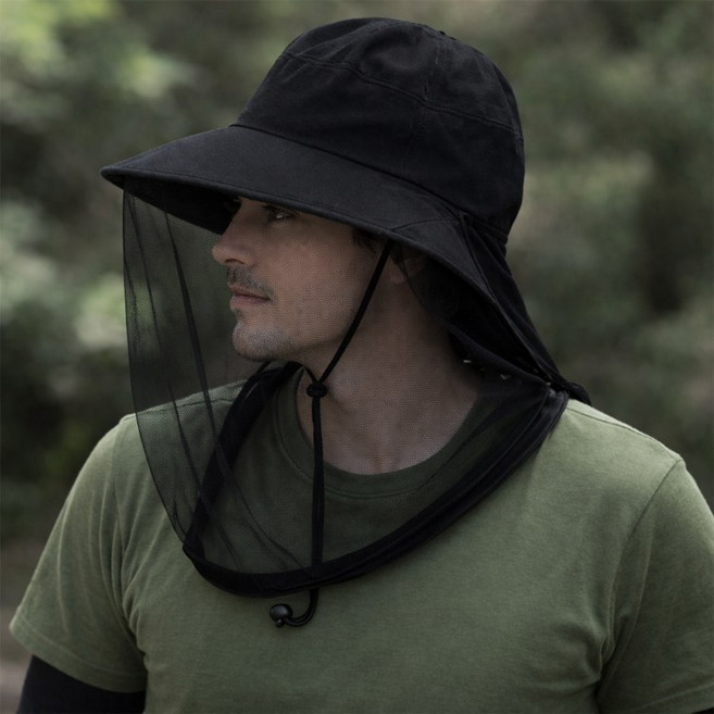양봉 방충모자 자외선차단 얼굴가림 벌초 작업 모자, 블랙