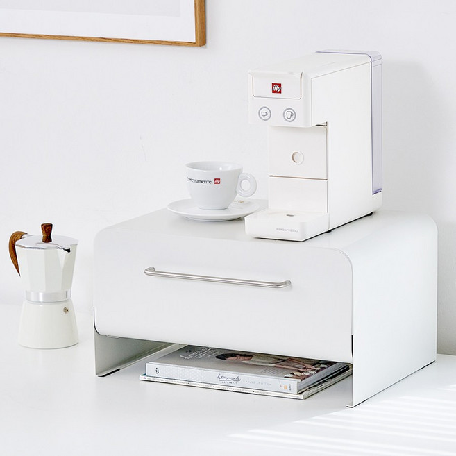 [리본제이] 무디타 비화이트 철제 와이드 수납장 43cm 슬라이드 서랍장 양념통 정리 선반 캡슐보관함, 1개, 단품