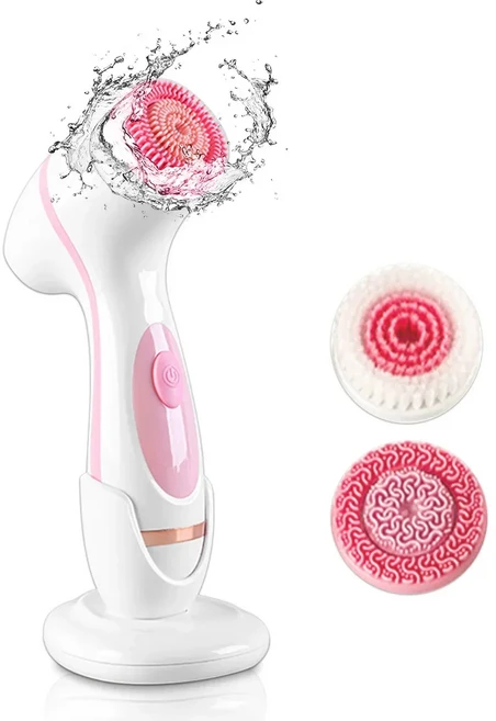 전기 클렌징 브러시 3 In 1 소닉 회전 클렌징 브러시 갈바니 페이셜 스파 시스템 딥 클린 블랙헤드 제거 도, 01 Pink