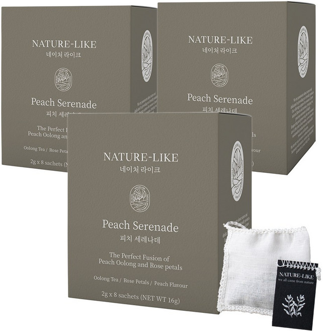 네이처라이크 피치 세레나데_ 국산 우롱차 장미꽃잎 부드러운 달콤한 복숭아향순면 티백 잎차 미세플라스틱NO 항산화 노화예방 프리미엄 유기농 허브티, 3개, 8개입, 2g