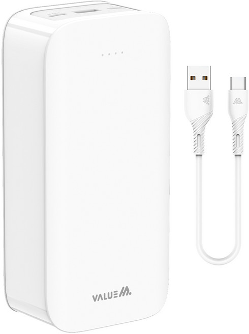 밸류엠 라이트 핏 보조배터리 30000mAh 멀티단자 + C타입 케이블 세트, VM-B2PA303P10W(보조배터리), 화이트