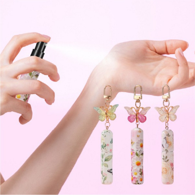 키링 겸용 나비 향수 공병 퍼퓸 보틀 스프레이공병 미스트공병 하단 펌프 리필 아토마이저, 1개, GS003077 나비향수공병 노란나비