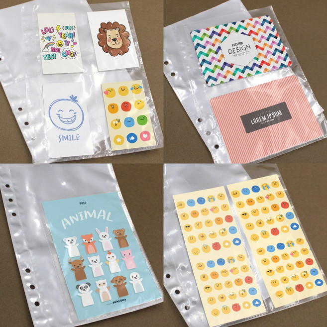 A5 6공 다이어리 스티커 포켓 카드 포카 바인더 보관 속지, 양면 4단 포켓