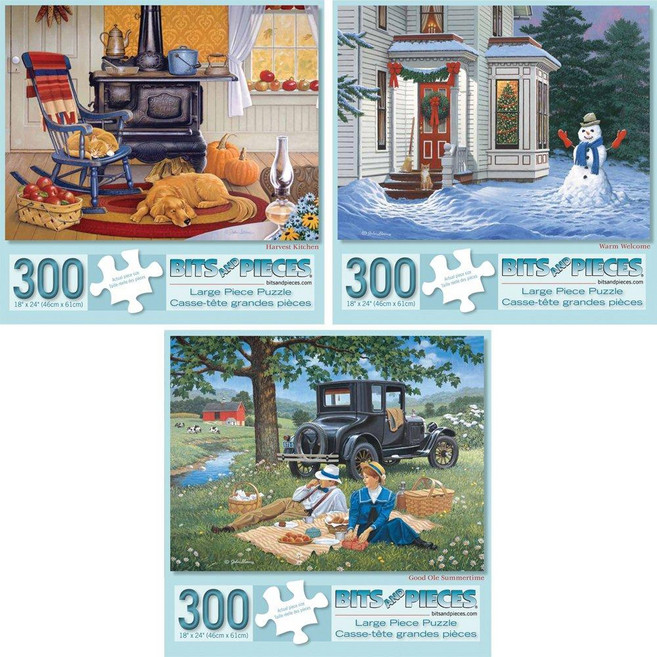 Bits and Pieces 성인용 대형 300피스 직소 퍼즐 3개 밸류 세트 - 아티스트 John Sloane이 디자인한 계절 테마 퍼즐 완성된 사이즈: 45.7cm x 6, Bits and Pieces 성인용 대형 300피스 직