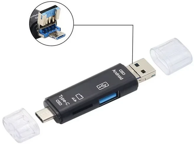 새로운 5 in 1 다기능 USB 2.0 유형 C 마이크로 SD TF 메모리 카드 리더기 안드로이드 컴퓨터 도크 OTG 어, 01 2pcs  Black