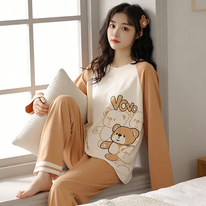 Soolink 귀여운 여성용 잠옷 상하의 수면 파자마 강아지 곰돌이 캡내장