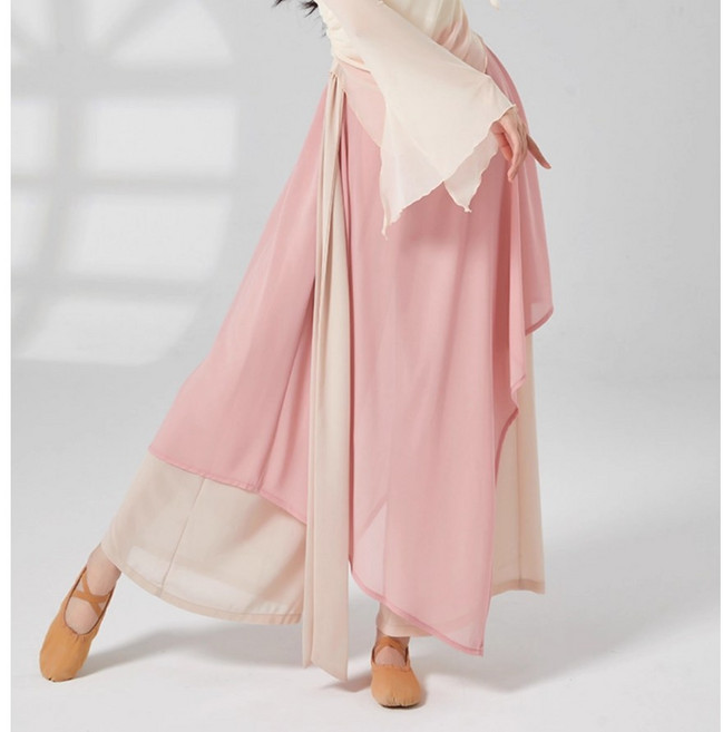 쌍천 한국무용 와이드 쉬폰 치마바지 연습복 무용바지 투톤 쉬폰 팬츠 댄스바지