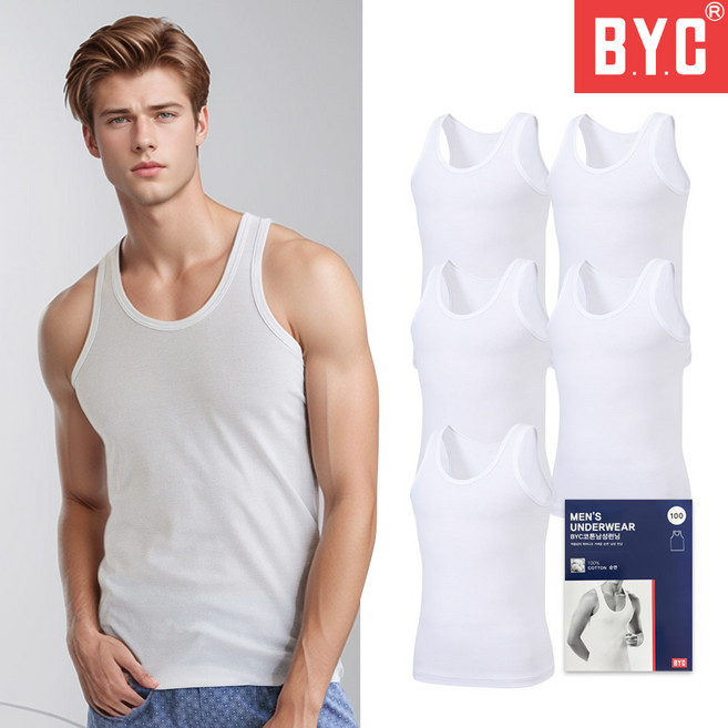 BYC 남성 민소매 런닝 5매 세트 나시 40수 남자 메리야스 BYC1938