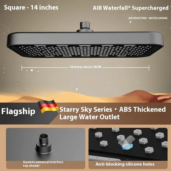 사각형 대형 패널 고압 오버헤드 샤워 욕실 거친 구멍 헤드 범용 유형, 04 35CM