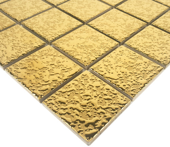 자기질 모자이크타일 48mm 엠보메탈골드[금장 금색] 주방 현관 욕실 300X300mm, 10개, 골드