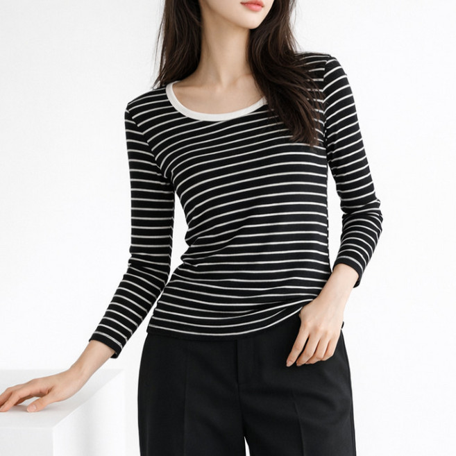 다미타니 국내제작 배색 스트라이프 긴팔 티셔츠 OCZ0954