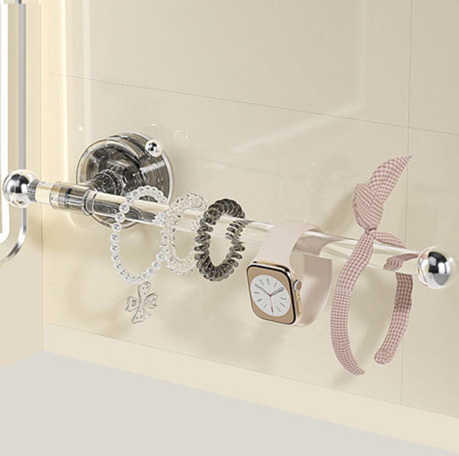 로드제 무타공 욕실 주방 탈부착 강력흡착식 걸이, 1개, 블랙