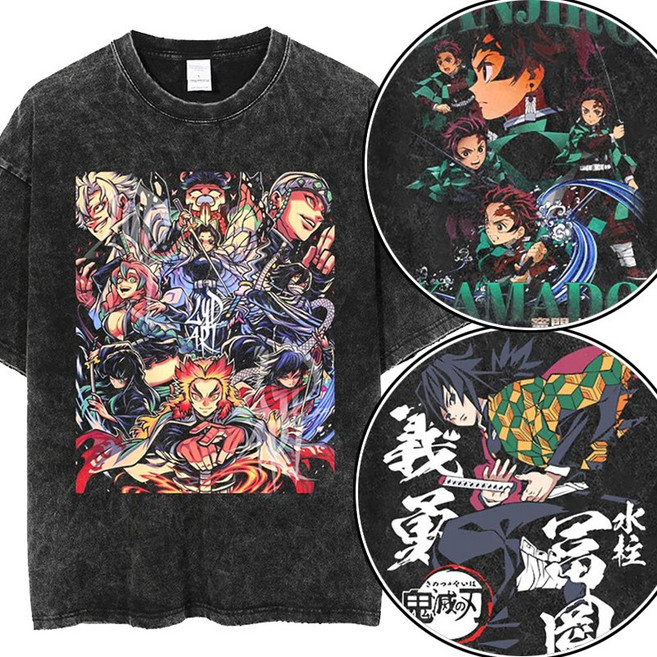 귀멸의 칼날 주 기둥 빈티지 반팔티 100-105 탄지로 기유 시노부 옷 애니 감성 티셔츠