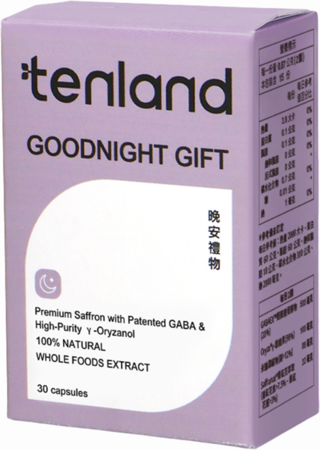 tenland 晚安禮物 專利GABA穀維素番紅花膠囊, 1個, 30顆