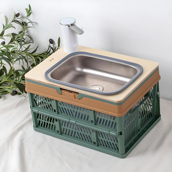 미니폴딩박스용(440*305) 캠핑 세면대 차박개수대만들기, 우드세면대상판(사각)+세면볼+팝업(펌프제외)