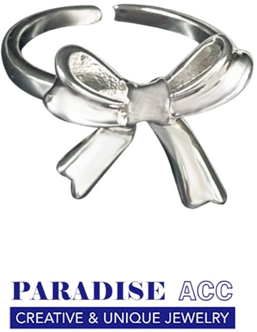 PARADISE 芭蕾少女 基礎蝴蝶結戒指，甜酷小眾ins個性，韓國開口設計鍍厚銀
