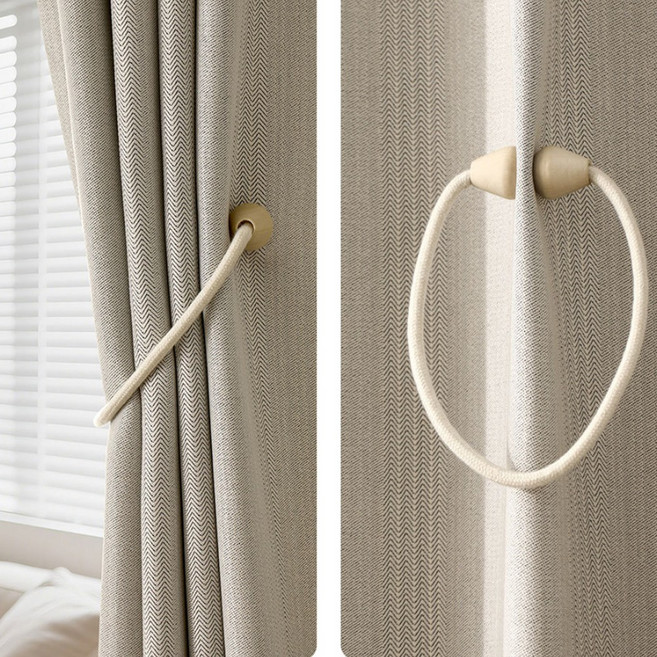 3 the 리빙 찰칵 한 손 고정 내추럴 자석 커튼홀더 2P 1세트 우드 네오디움 둥근형 커튼집게, 1개