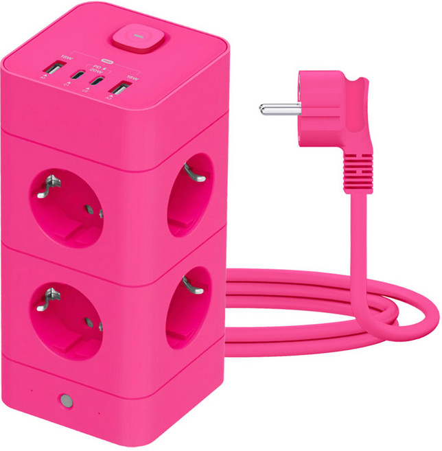 에코너 타워 멀티탭, 2단 12구 / 핑크, 1개
