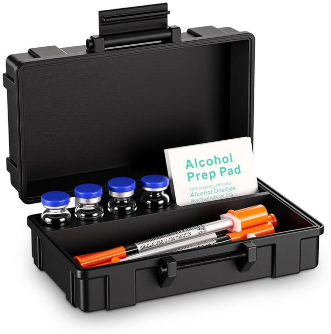 Romooa Peptide Vials Storage Case Kits for 4 x 3ml Vials Syringe and Alcohol Wipes Insulin Fridge, Romooa Peptide Vials Storage C