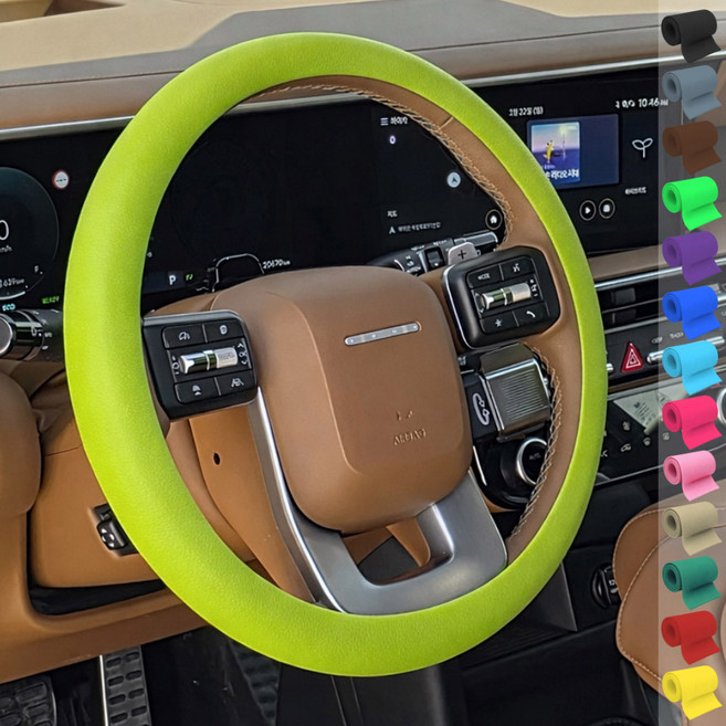 토이팝21 논슬립 차량용 핸들커버 실리콘 얇은 원형 D컷 15컬러, 그린