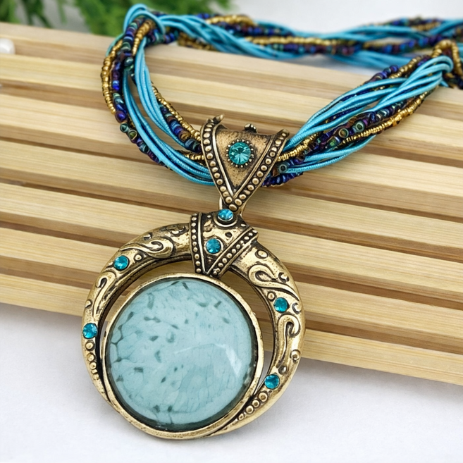보헤미안 빅 펜던트 목걸이 빈티지 에스닉 멀티스트링 by 모리에