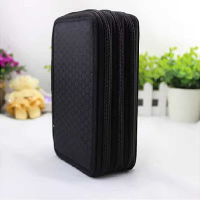 색연필 케이스 문구 보관 필통 지퍼 펜홀더 드로잉, 1개, 검정 3단 52홀