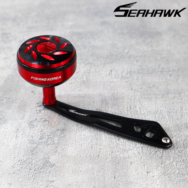 씨호크 베이트릴 튜닝 파워핸들 AL 시마노 다이와 호환, 레드/블랙 42mm, 1개, 레드/블랙