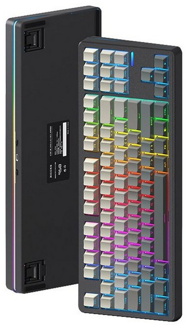 RICCKS 릭스 RS8 V2 유무선 기계식 키보드 텐키리스 87키, 블랙 그라데이션 (측각), 핑크치즈축
