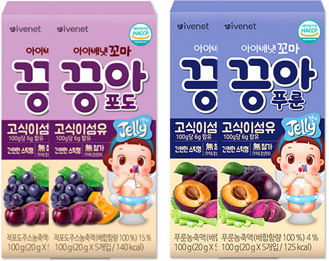아이배냇 꼬마 끙아젤리 5개입 100g, 포도2개+푸룬2개, 1세트