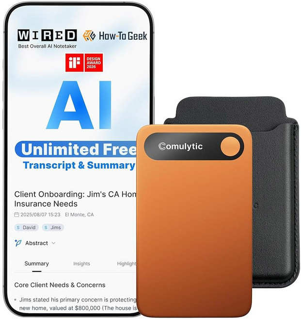 Comulytic Note Pro AI 음성 녹음기 무제한 전사 및 요약 AI 노트 장치 w/Case 앱 제어 통화 회의 강의 인터뷰를 위한 113개 언어 Orang