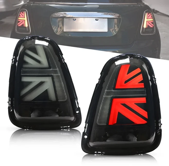 미니 쿠퍼 R56 2007-2013 유니언 잭 JCW용 LED 테일 라이트 2개 시퀀셜 방향지시등 포함 후미등, 02 Transparent, 01 For 2011-2013