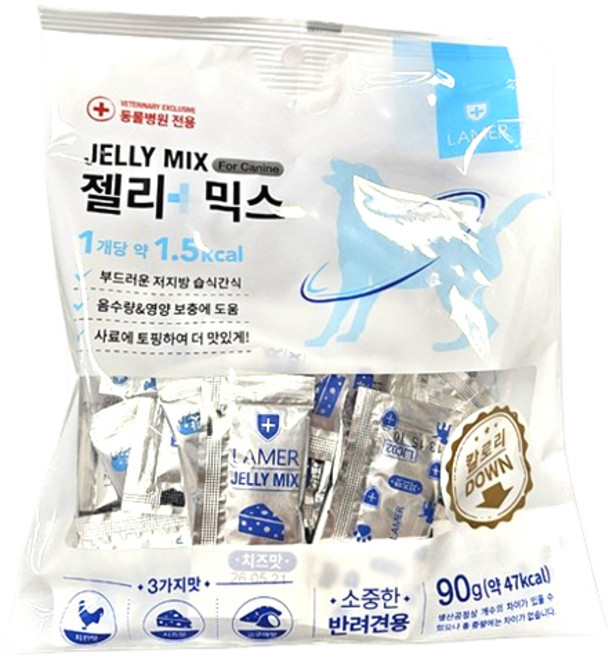 강아지 저칼로리 습식 간식 저지방 닭가슴살 라메르 젤리믹스 캐닌 3가지맛, 1개, 90g, 치킨맛&치즈맛&고구마맛