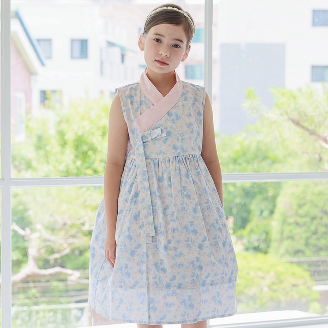 하랑한복 샤르뎅이 데일리 면 여아 생활 한복 아동 꽃무늬 원피스