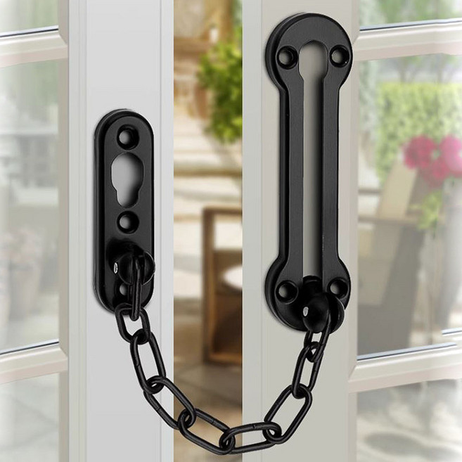 체인 잠금장치 현관문 안전고리 현관 쇠사슬 문고리 걸쇠 체인형 도어 자물쇠, 라운드-검정, 1개
