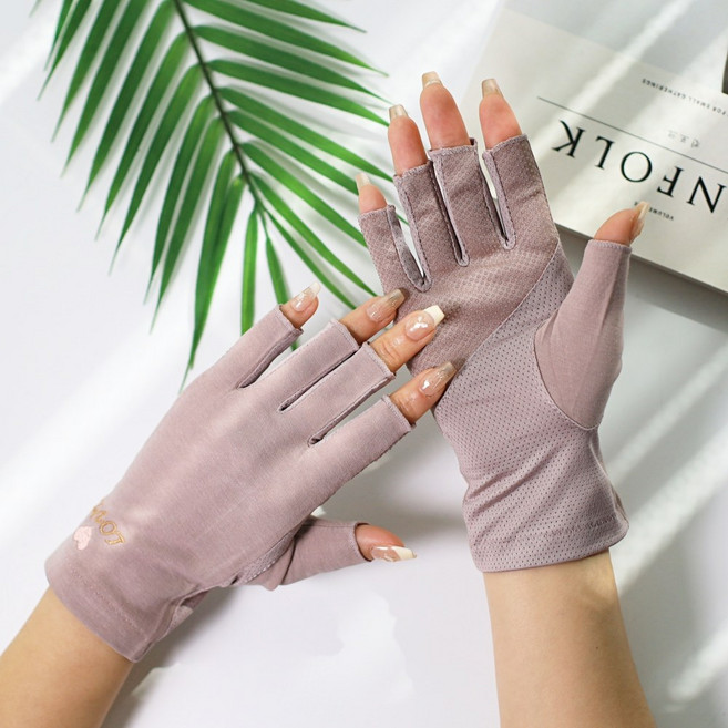 윈즈 여성 자외선차단 운전 장갑 손가락 반장갑 쿨장갑 봄 여름 가을, 퍼플L, 1개