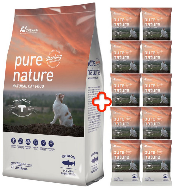 퓨어네이쳐 고양이 그레인프리 전연령 사료 + 증정 추가사료, 5kg, 1개, 가수분해연어
