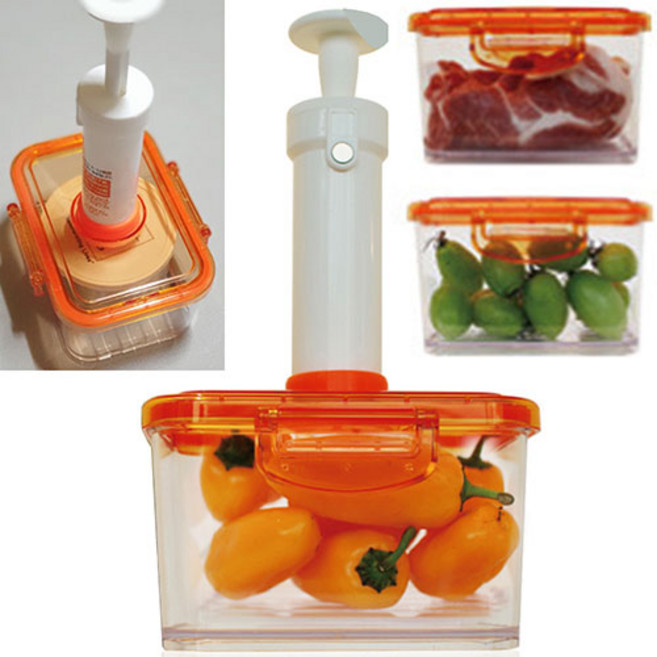 리얼바쿰 진공 밀폐용기 4종 + 진공펌프 세트, 1세트, 460ml + 645ml + 1000ml + 1500ml + 진공펌프