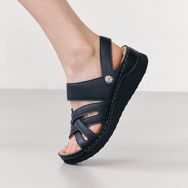 슈리오 여성 쿠션좋은 투웨이 웨지 통굽 샌들 5cm