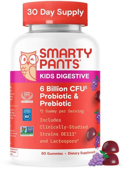 스마티팬츠 아동용 프로바이오틱 젤리 포도맛 60개 30일 분량, Strawberry Probiotic + Prebiot, 1 Count (Pack of 1), 1개, 60정 - 쿠팡