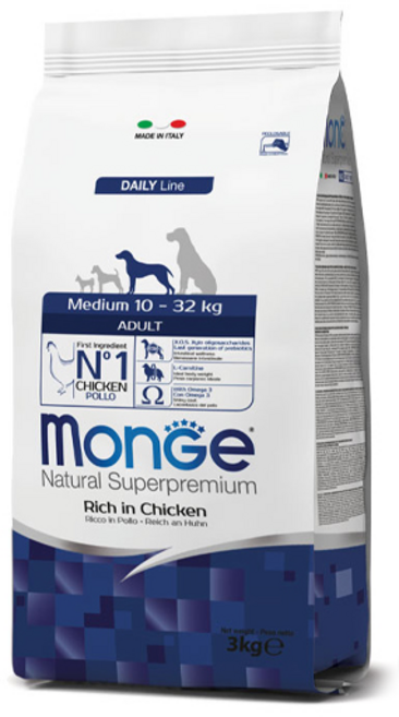 [Dog]몬지내추럴슈퍼프리미엄미디엄어덜트치킨3kg, 1개, 닭, 3kg
